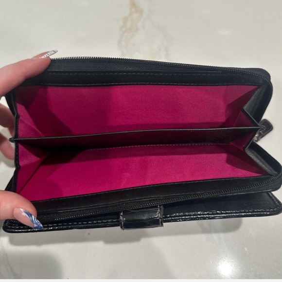 Coach Shimmer C Pink Black Daisy Poppy Madras Signature Tartan Plaid Wallet - Picture 4 of 7